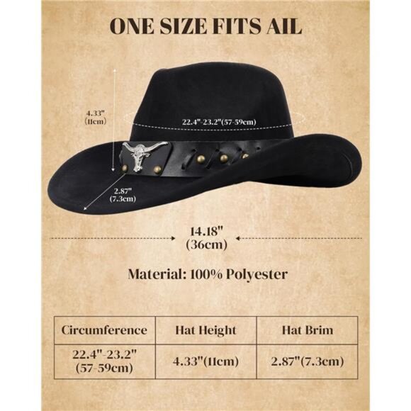 Cowboy Hat for Men Women Classic Cowgirl Hat Wide Brim Western Women Mens - Picture 5 of 6